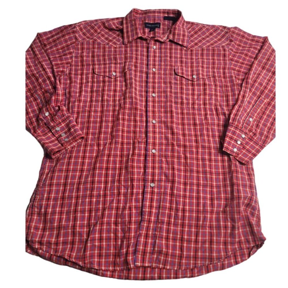 3261 Panhandle Slim Red Plaid Pearl Snap Long‎ Sleeve Shirt Men's Large